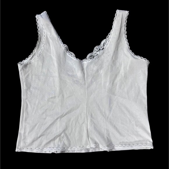 Vintage White Lace Trim Camisole Tank Top USA 1980s Romantic Undershirt Retro - Picture 3 of 6